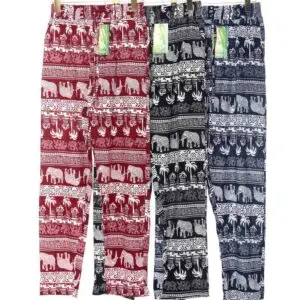 Pantalon imprimé éléphant rouge et noir 100% Coton (x12)