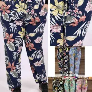 Pantalon motif fleurs tropicales grande taille 100% coton (x12)