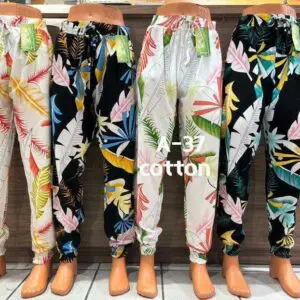 Pantalon imprimé feuillage exotique 100% coton (x12)