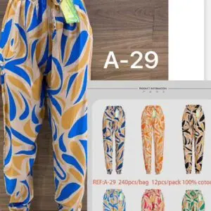 Pantalon imprimé tourbillons colorés 100% coton (x12)