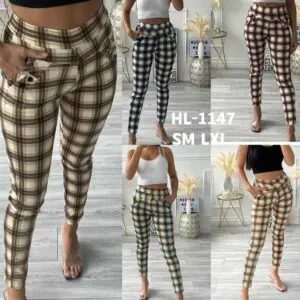 Pantalon stretch à carreaux avec poches (x12)