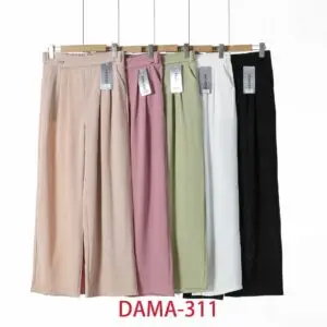 Pantalon large fluide un bouton ceinture grande taille (x12)