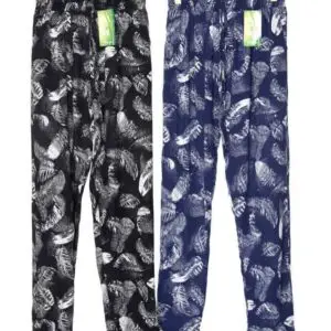 Pantalon imprimé grande plume noir et blanc 100% coton (x12)