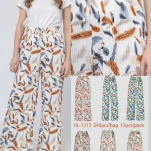 Pantalon palazzo impression plumes (x12)