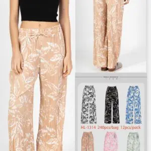Pantalon palazzo imprimé feuilles tombantes (x12)