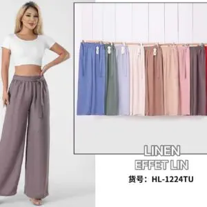 Pantalon palazzo effet lin couleurs mélangées (x12)