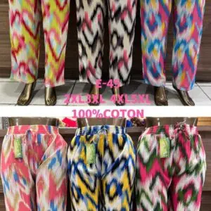 Pantalon motif zig-zag graphique grande taille 100% coton (x12)