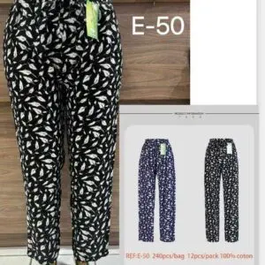 Pantalon motif plumes noir et blanc grande taille 100% coton (x12)