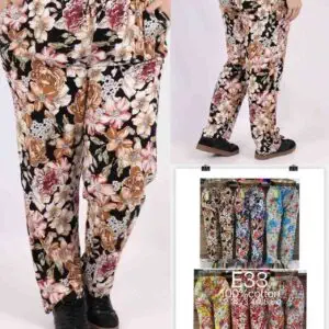 Pantalon motif fleurs d'été grande taille 100% coton (x12)