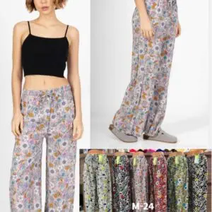 Pantalon palazzo printemps fleural 100% coton (x12)