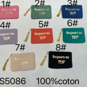 Petite pochette zippée tassel coton "Toujours au TOP" (x8)