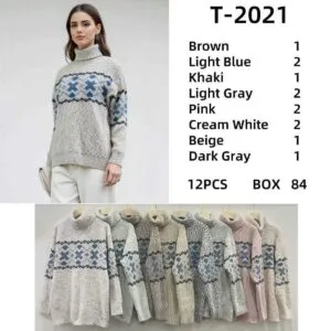 Pull col montant motifs scandinaves femme (x12)