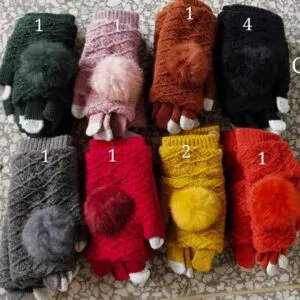 Gants en tricot à pompon (x12)