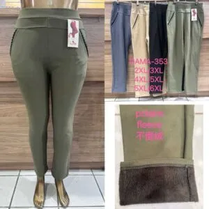Pantalon grande taille uni doublé polaire avec détails dentelle (x12)