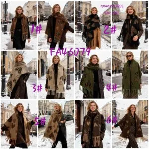 Grand châle à motif cœurs léopard et franges extra-larges (x6)