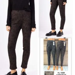 Pantalon slim doublé polaire avec motif feuillage (x12)