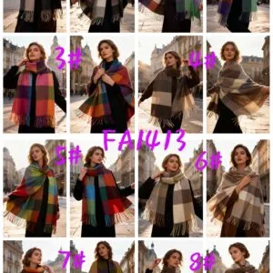 Écharpe grand motif carreaux en laine et viscose (x6)