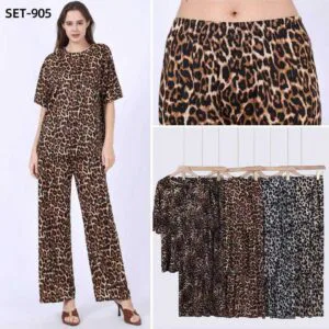 Ensemble T-shirt à manches courtes et pantalon large fluide à motif léopard (x12)