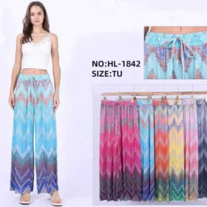 Pantalon motif chevrons colorés large plissé fluide (x12)