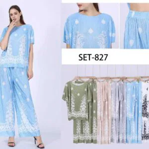 Ensemble motifs ornementaux T-shirt à manches courtes et pantalon large plissé (x12)