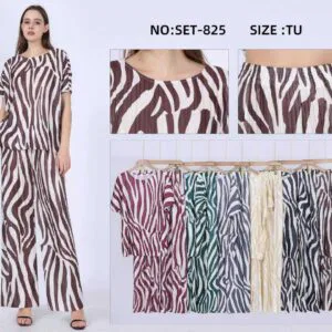 Ensemble motif zèbre T-shirt à manches courtes et pantalon large plissé (x12)