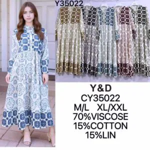 Robe longue imprimé mosaïque fluide et col mao (x12)