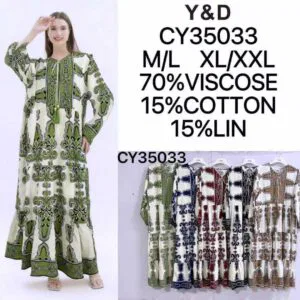 Robe longue imprimé cachemire baroque fluide et col tunisien (x12)