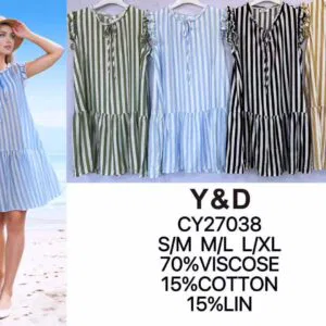 Robe courte fluide rayures verticales et manches volantées (x12)