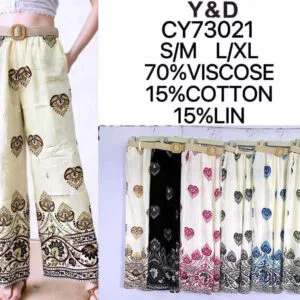 Pantalon large imprimé bohème fluide et ceinture assortie (x12)