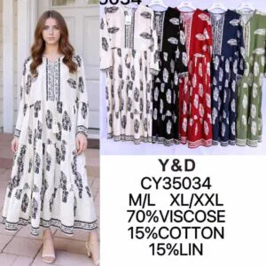 Robe imprimé plumes délicates et col tunisien (x12)