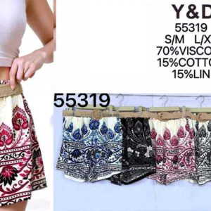 Short imprimé cachemire floral et ceinture tressée (x12)