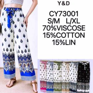 Pantalon imprimé losanges ethniques et bordure rayée (x12)