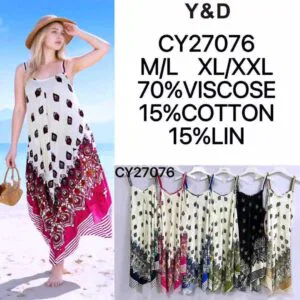 Robe longue imprimée losanges ethniques et base asymétrique (x12)