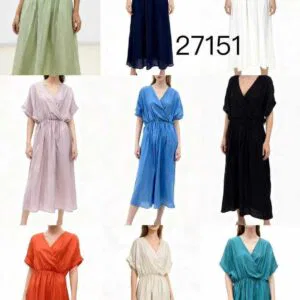 Robe midi fluide à col cache-cœur et taille élastiquée (x12)