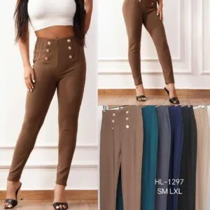 Pantalon détail bouton couleur or (x12)