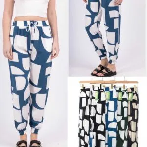 Pantalon imprimé graphique élastique cheville 100% coton (x12)